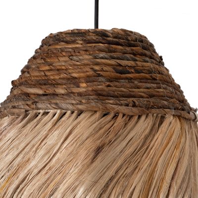 CEILING PENDANT OBLONG CYLINDRICAL CAP MADE OF ABACA FIBERS IN NATURAL 30x30x45Hcm.HM7763