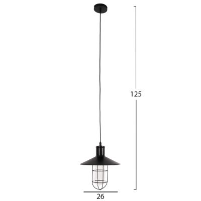 CEILING PENDANT LAMP HM4119 BLACK METAL-GLASS Φ26x125Hcm.