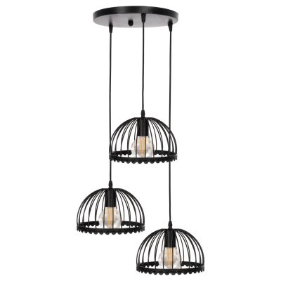 CEILING PENDANT LAMP HM4086 3-LIGHT BLACK METAL CAPS LIKE UMBRELLAS Φ22x123Hcm.