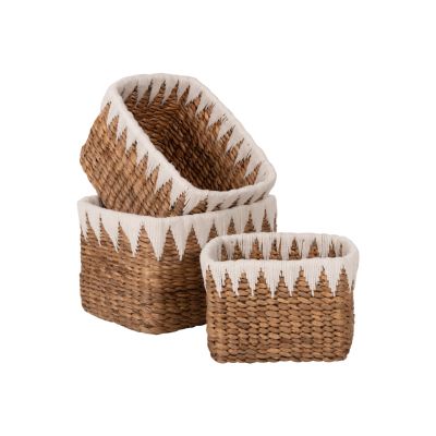 BASKETS SET OF 3 HM4296 SQUARE- BANANA BARK IN NATURAL 40x30x25Hcm.